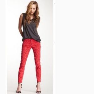 Joe's red animal print skinny ankle jeans